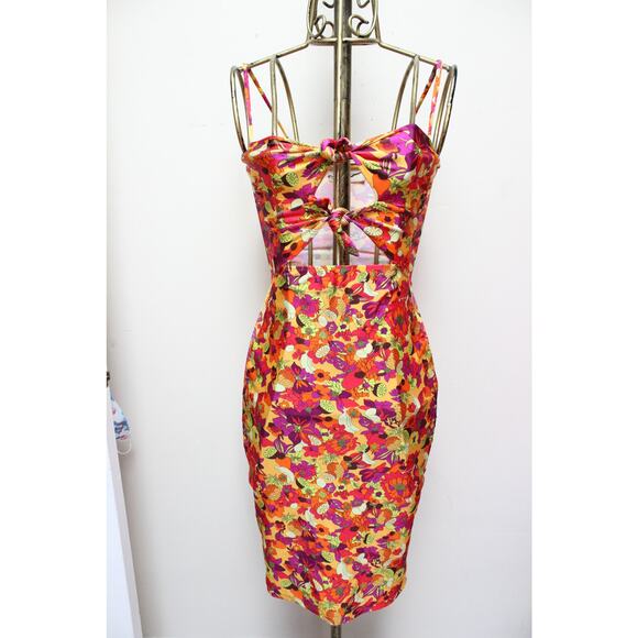 Adriana Degreas Neon Fruits Front Tie Bodycon Dress Size Small - Picture 3 of 7